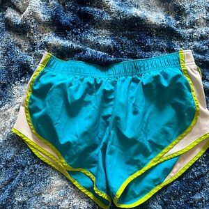 Blue Athletic Shorts with Neon Trim